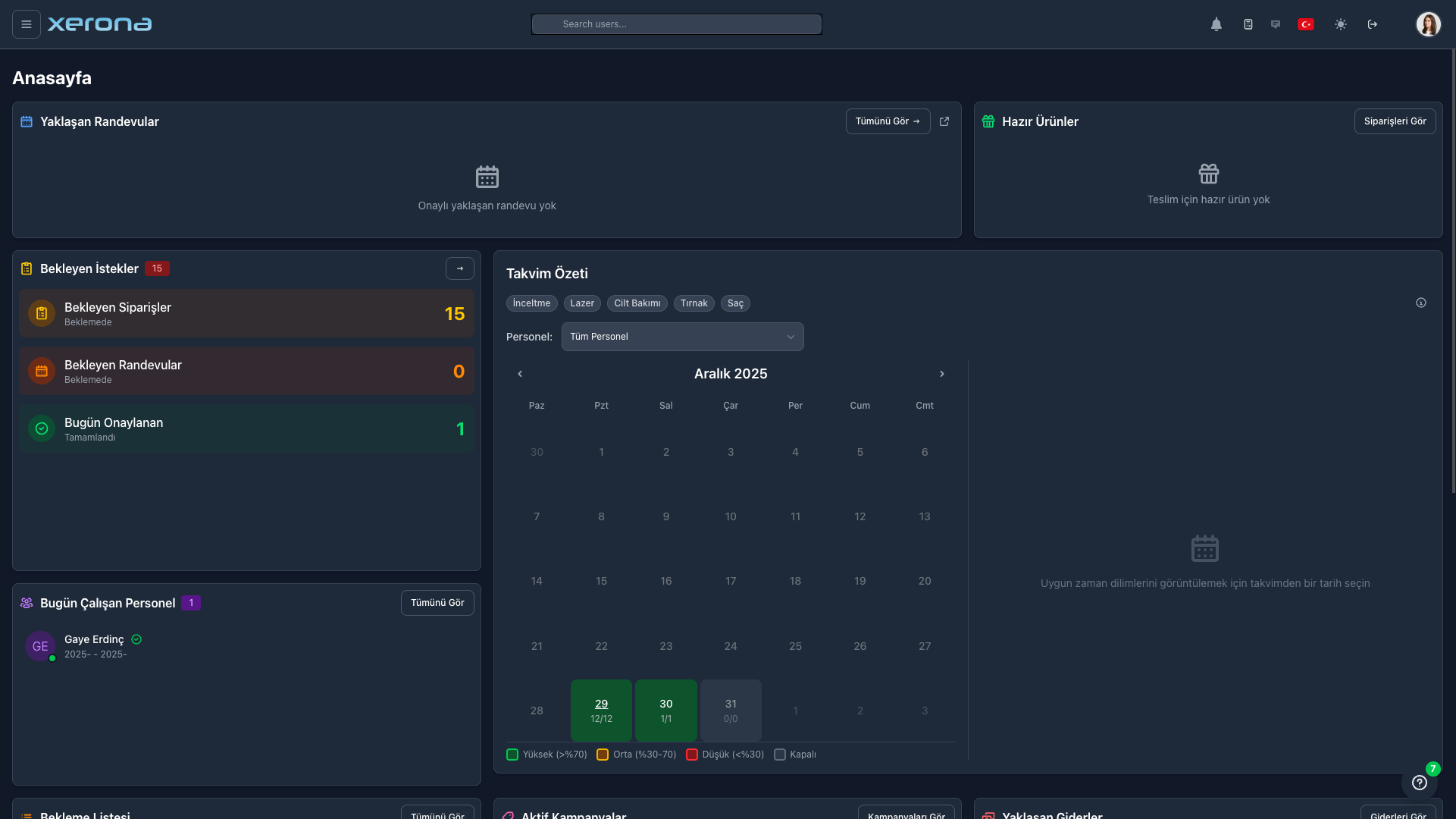 Xerona yönetim paneli